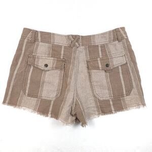 Free People Linen Blend Raw Hem Brown Striped Shorts Size 8